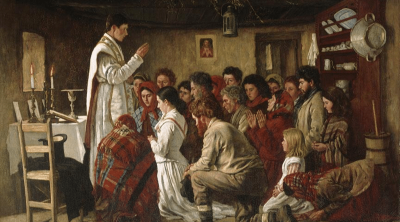 Mass_in_a_Connemara_Cabin_by_Aloysius_OKelly_1883
